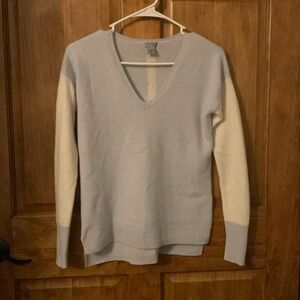 Halogen Sweater Blue Cream Colorblock Luxe Cashmere V-neck Pullover Tunic Small